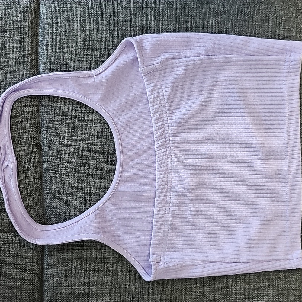 Divided Lavender Ribbed Halter Tank Top,S - Picture 2 of 3